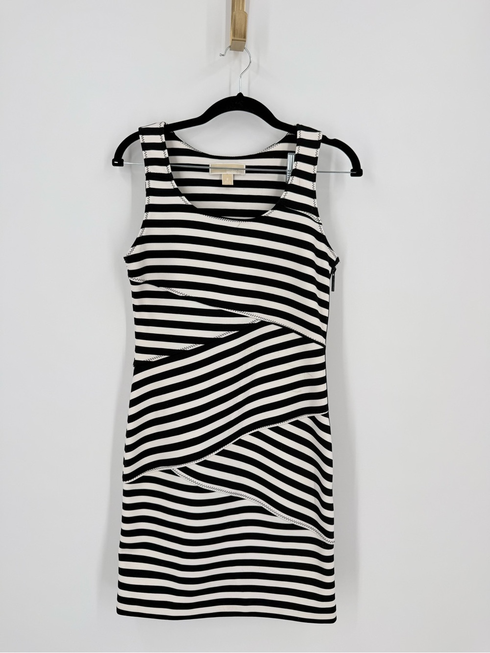 Michael Kors Black White Striped Asymmetrical Dress Sz 2